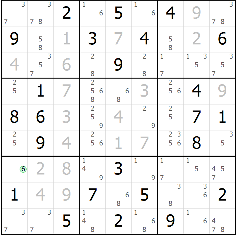 Position des candidats pour la solution de la Gr 75 page 78 du magazine de sudoku Suprême n° 034