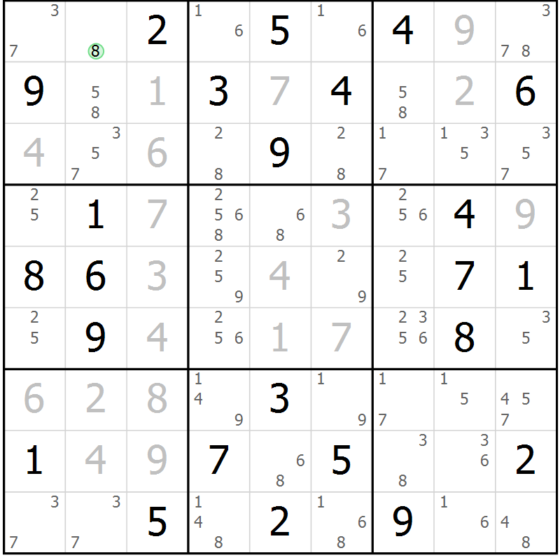 Position des candidats pour la solution de la Gr 75 page 78 du magazine de sudoku Suprême n° 034