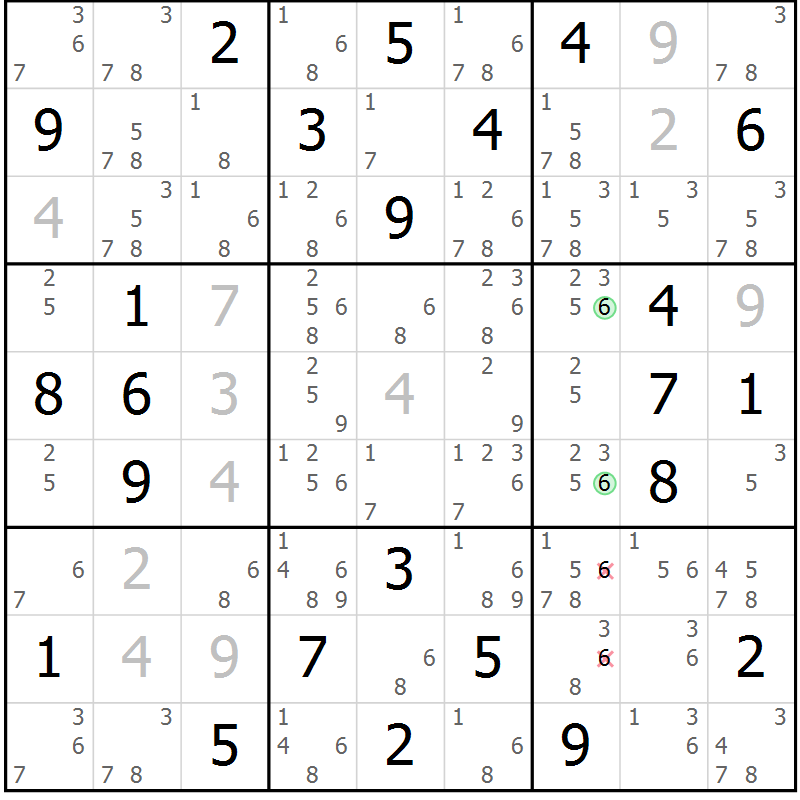 Position des candidats pour la solution de la Gr 75 page 78 du magazine de sudoku Suprême n° 034