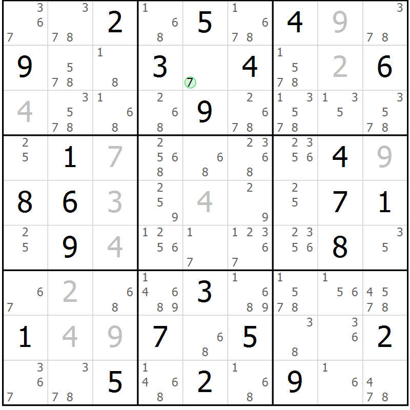 Position des candidats pour la solution de la Gr 75 page 78 du magazine de sudoku Suprême n° 034