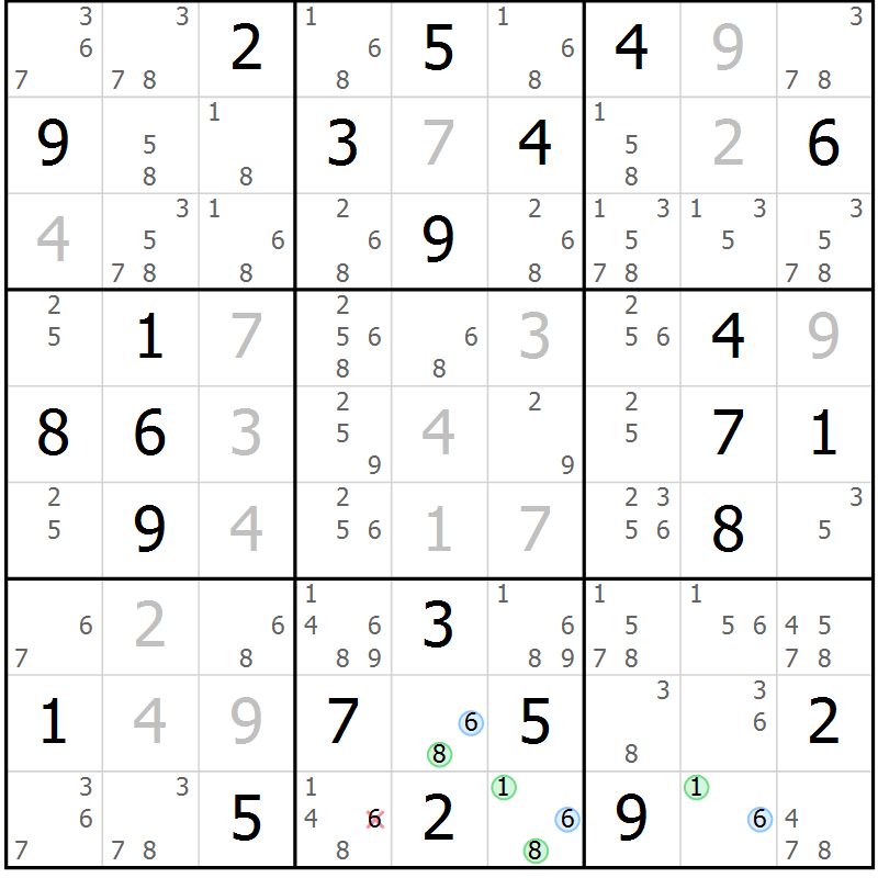 Position des candidats pour la solution de la Gr 75 page 78 du magazine de sudoku Suprême n° 034