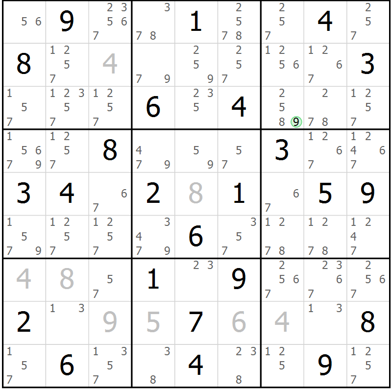 Position des candidats pour la solution de la Gr 76 page 79 du magazine de sudoku Suprême n° 034