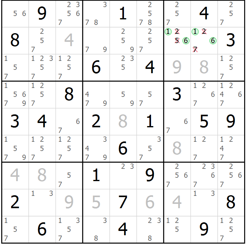 Position des candidats pour la solution de la Gr 76 page 79 du magazine de sudoku Suprême n° 034