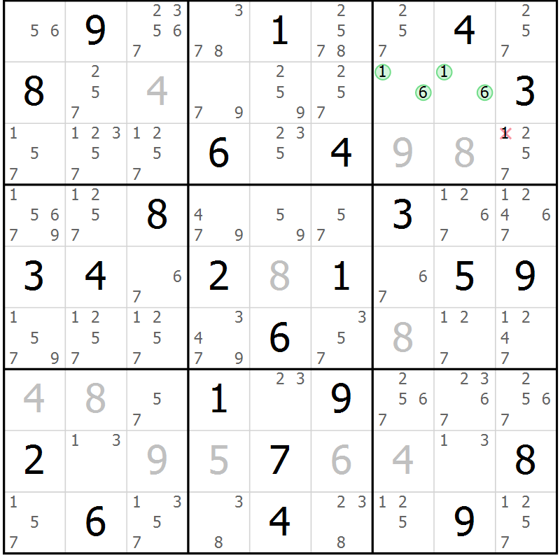 Position des candidats pour la solution de la Gr 76 page 79 du magazine de sudoku Suprême n° 034