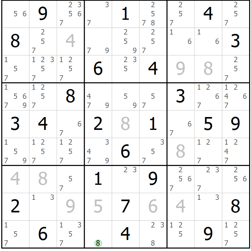 Position des candidats pour la solution de la Gr 76 page 79 du magazine de sudoku Suprême n° 034