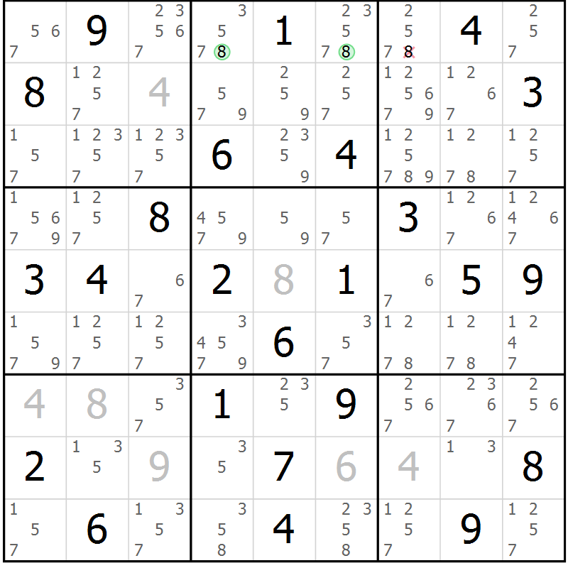 Position des candidats pour la solution de la Gr 76 page 79 du magazine de sudoku Suprême n° 034