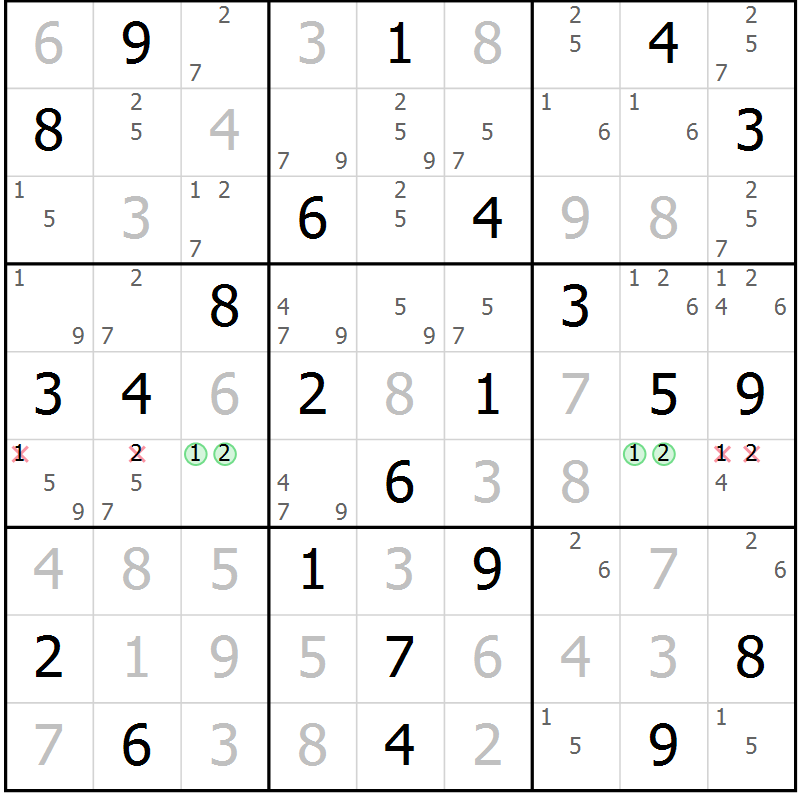 Position des candidats pour la solution de la Gr 76 page 79 du magazine de sudoku Suprême n° 034