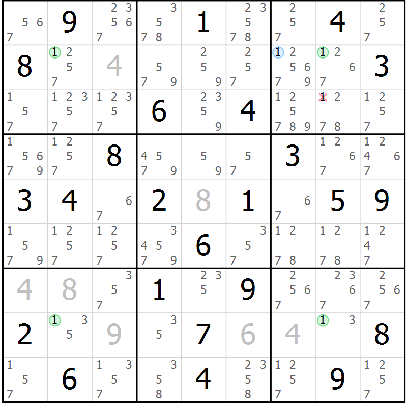 Position des candidats pour la solution de la Gr 76 page 79 du magazine de sudoku Suprême n° 034
