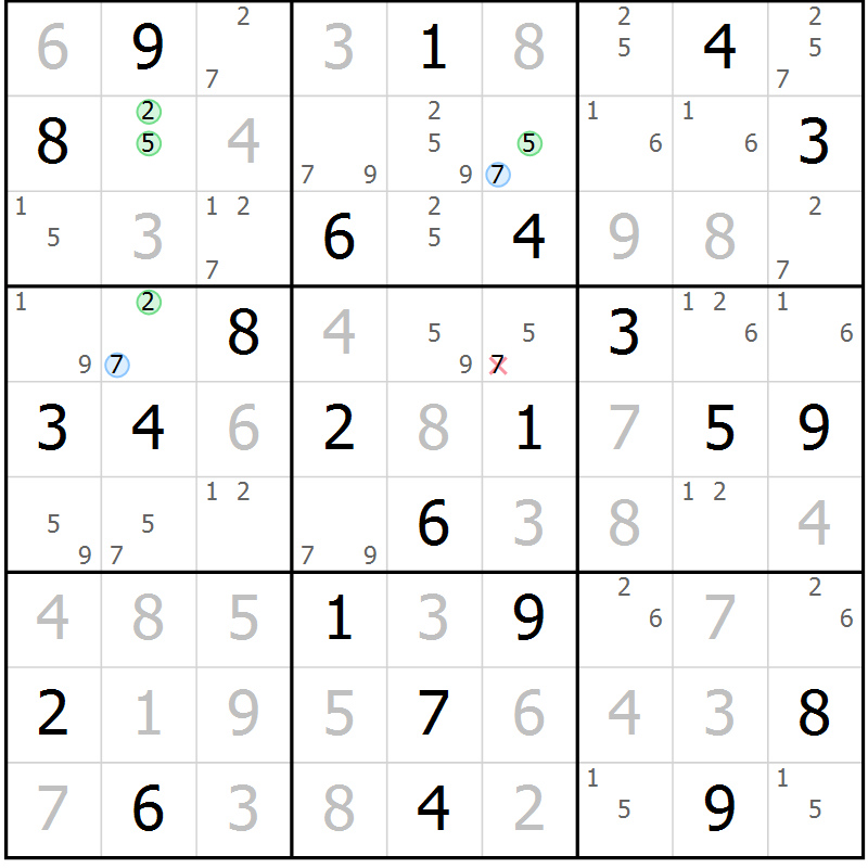 Position des candidats pour la solution de la Gr 76 page 79 du magazine de sudoku Suprême n° 034