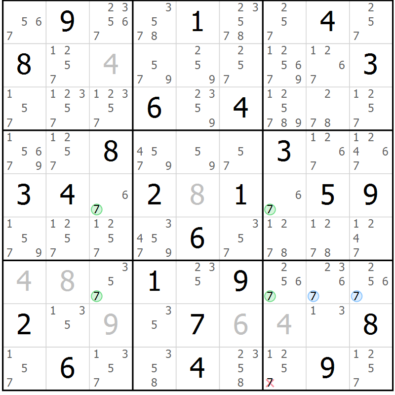 Position des candidats pour la solution de la Gr 76 page 79 du magazine de sudoku Suprême n° 034