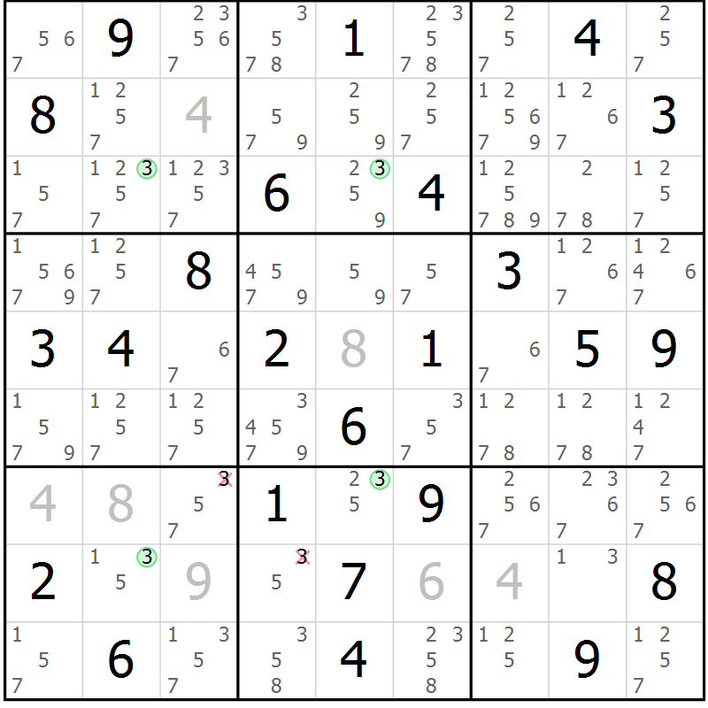 Position des candidats pour la solution de la Gr 76 page 79 du magazine de sudoku Suprême n° 034