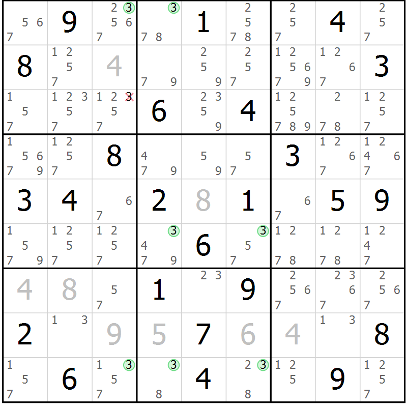 Position des candidats pour la solution de la Gr 76 page 79 du magazine de sudoku Suprême n° 034