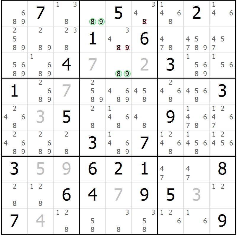 Position des candidats pour la solution de la Gr 77 page 80 du magazine de sudoku Suprême n° 034