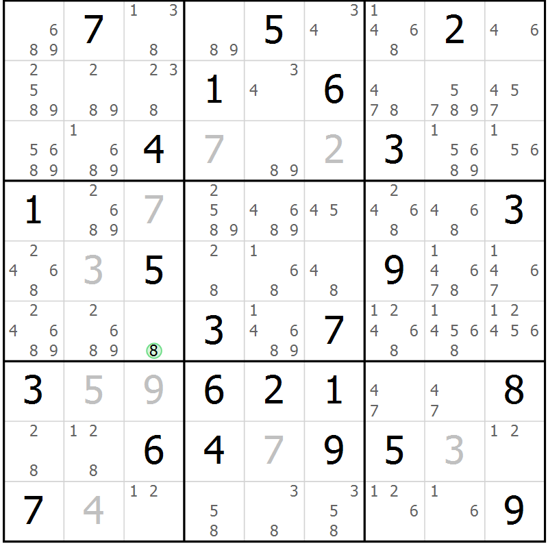 Position des candidats pour la solution de la Gr 77 page 80 du magazine de sudoku Suprême n° 034