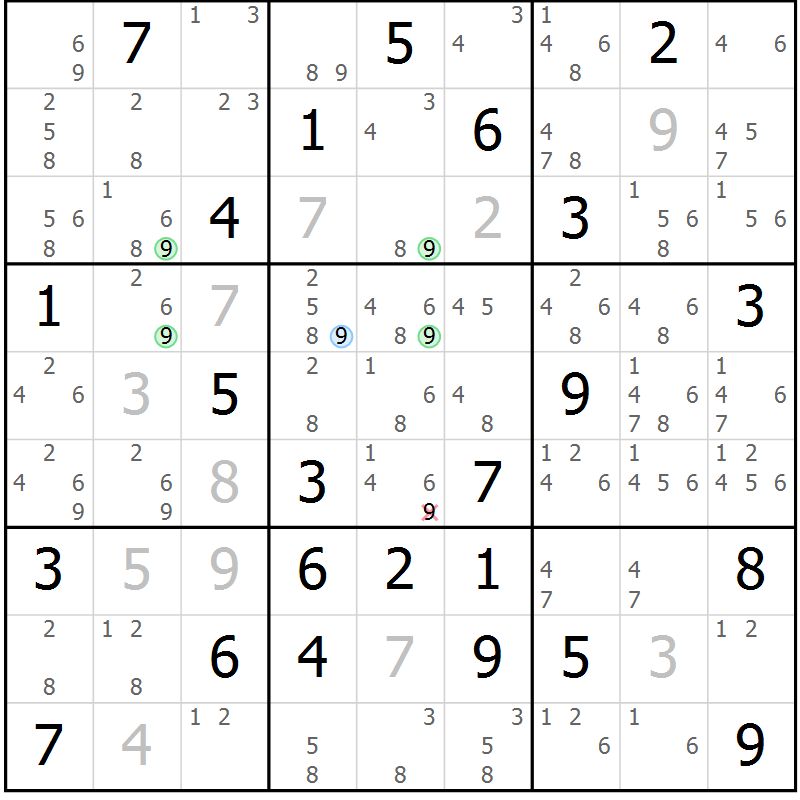 Position des candidats pour la solution de la Gr 77 page 80 du magazine de sudoku Suprême n° 034