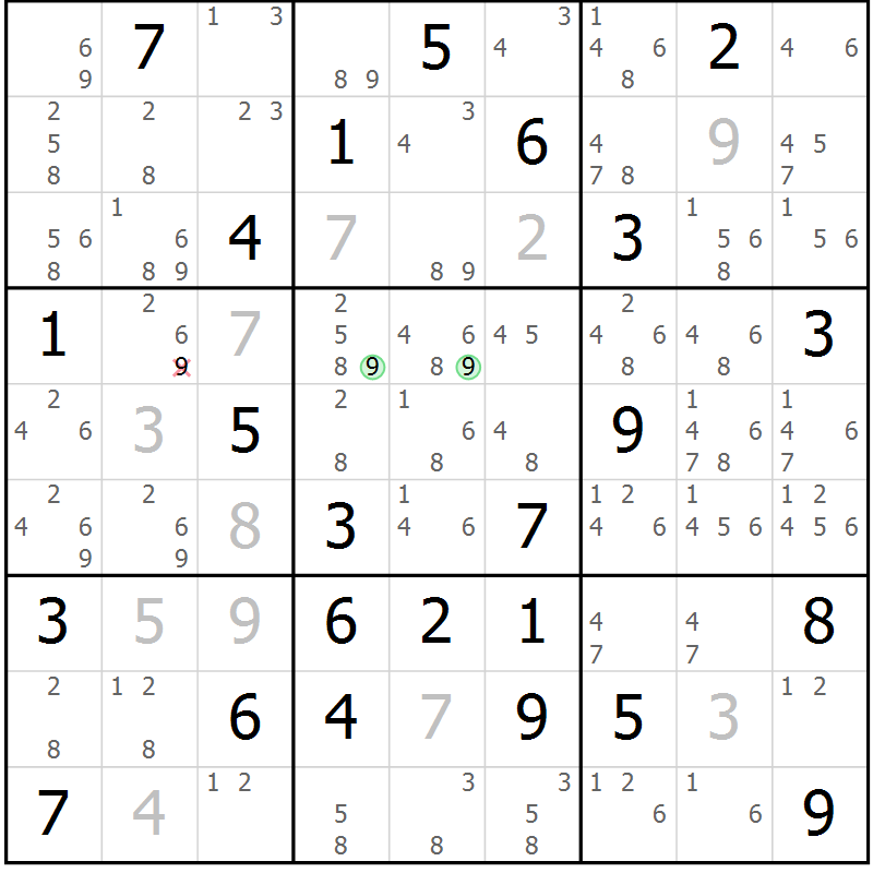 Position des candidats pour la solution de la Gr 77 page 80 du magazine de sudoku Suprême n° 034