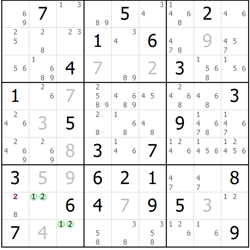 Position des candidats pour la solution de la Gr 77 page 80 du magazine de sudoku Suprême n° 034