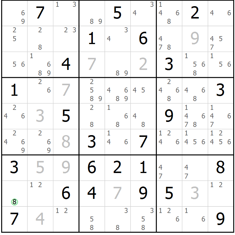 Position des candidats pour la solution de la Gr 77 page 80 du magazine de sudoku Suprême n° 034