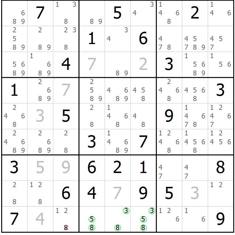 Position des candidats pour la solution de la Gr 77 page 80 du magazine de sudoku Suprême n° 034