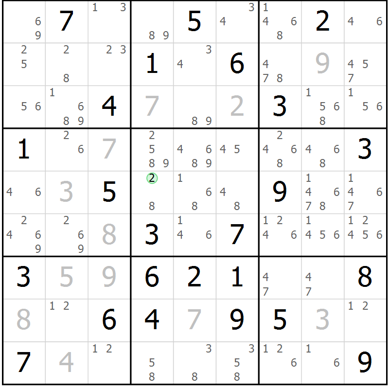 Position des candidats pour la solution de la Gr 77 page 80 du magazine de sudoku Suprême n° 034
