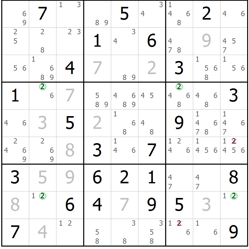 Position des candidats pour la solution de la Gr 77 page 80 du magazine de sudoku Suprême n° 034