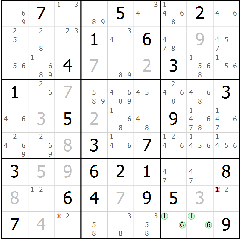 Position des candidats pour la solution de la Gr 77 page 80 du magazine de sudoku Suprême n° 034