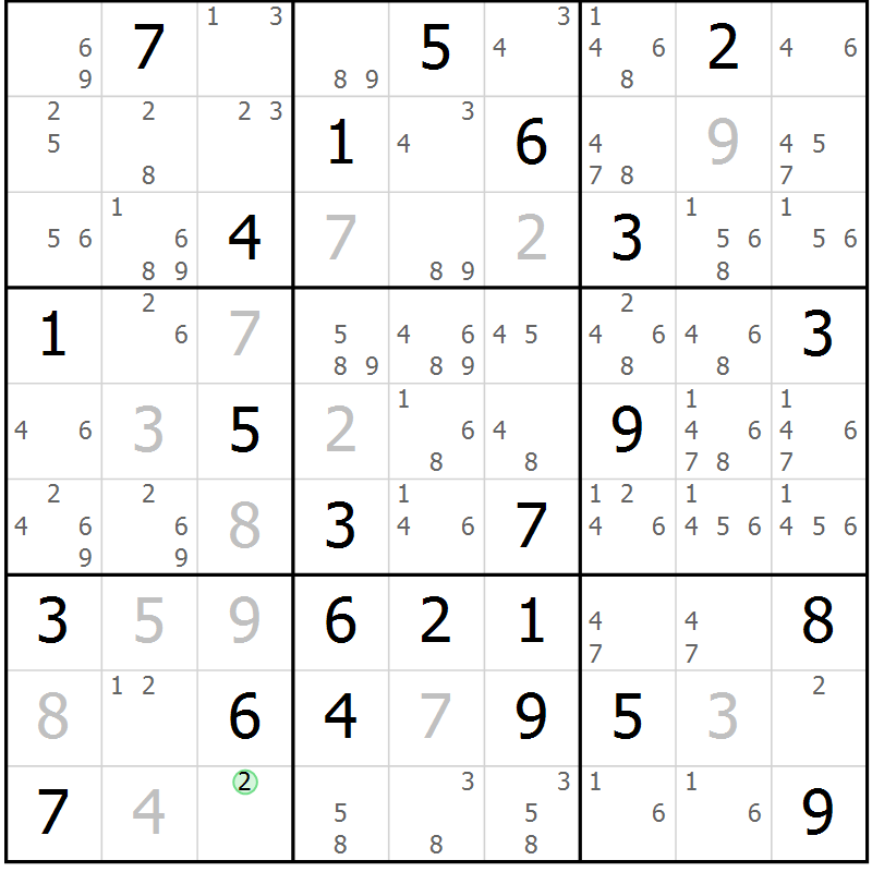 Position des candidats pour la solution de la Gr 77 page 80 du magazine de sudoku Suprême n° 034