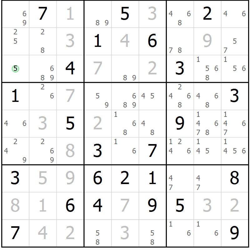 Position des candidats pour la solution de la Gr 77 page 80 du magazine de sudoku Suprême n° 034