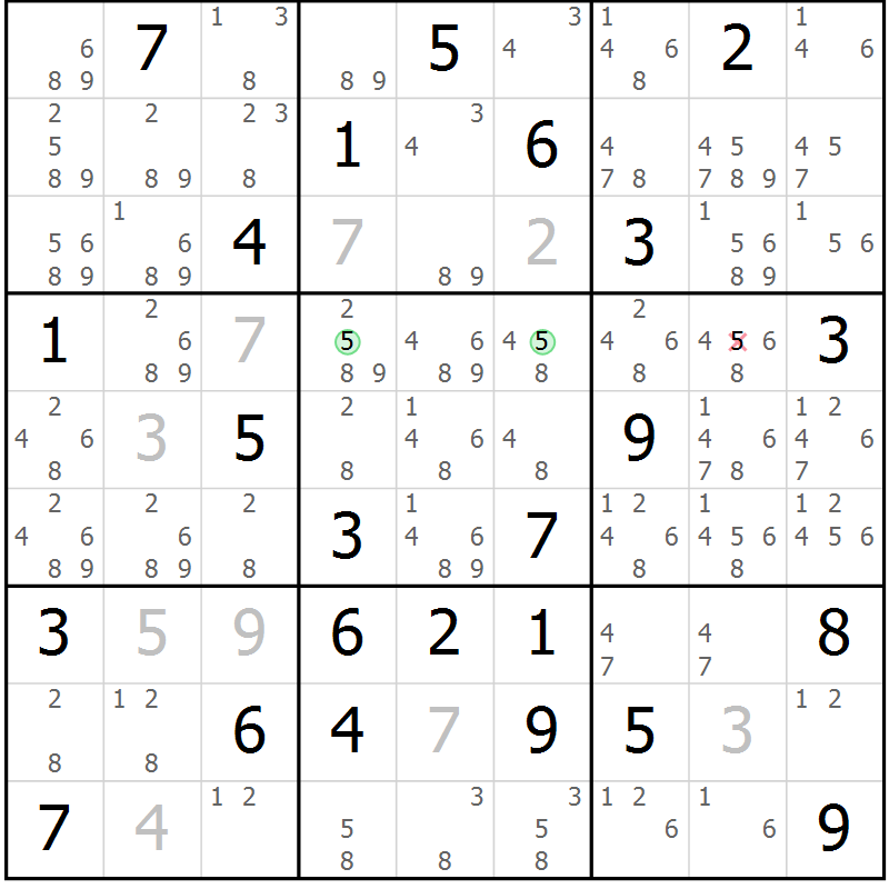 Position des candidats pour la solution de la Gr 77 page 80 du magazine de sudoku Suprême n° 034