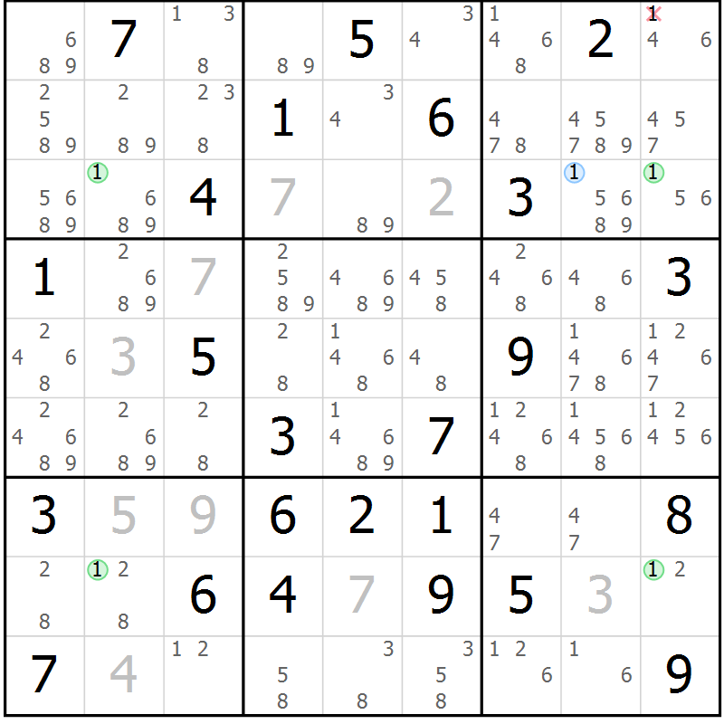 Position des candidats pour la solution de la Gr 77 page 80 du magazine de sudoku Suprême n° 034