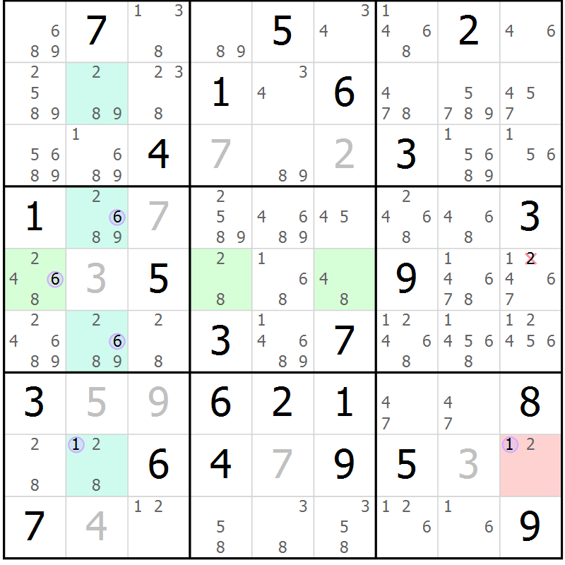 Position des candidats pour la solution de la Gr 77 page 80 du magazine de sudoku Suprême n° 034