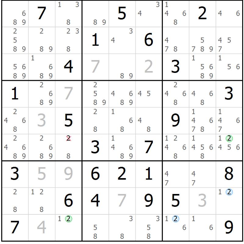 Position des candidats pour la solution de la Gr 77 page 80 du magazine de sudoku Suprême n° 034