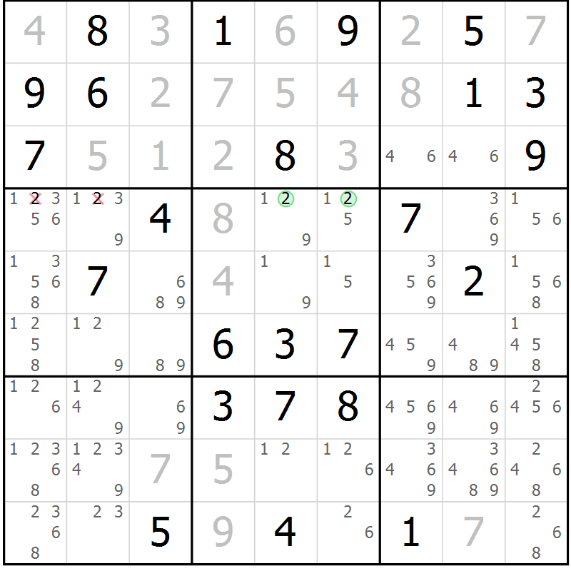 Position des candidats pour la solution de la Gr 78 page 81 du magazine de sudoku Suprême n° 034