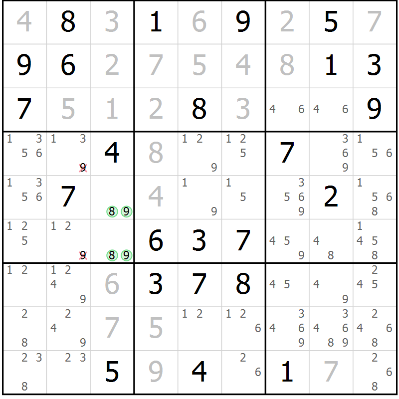 Position des candidats pour la solution de la Gr 78 page 81 du magazine de sudoku Suprême n° 034