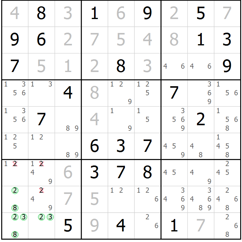 Position des candidats pour la solution de la Gr 78 page 81 du magazine de sudoku Suprême n° 034