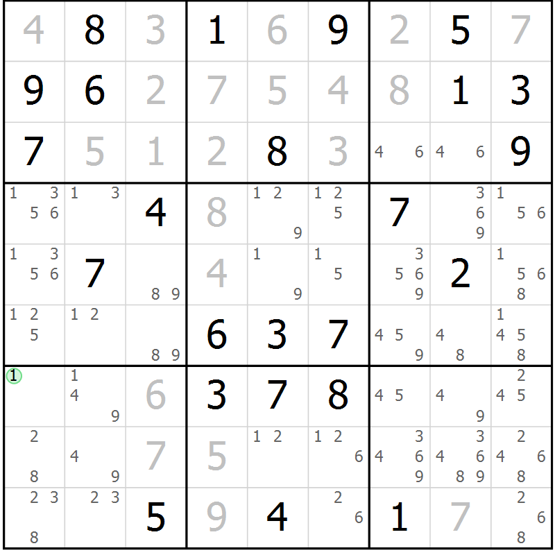 Position des candidats pour la solution de la Gr 78 page 81 du magazine de sudoku Suprême n° 034
