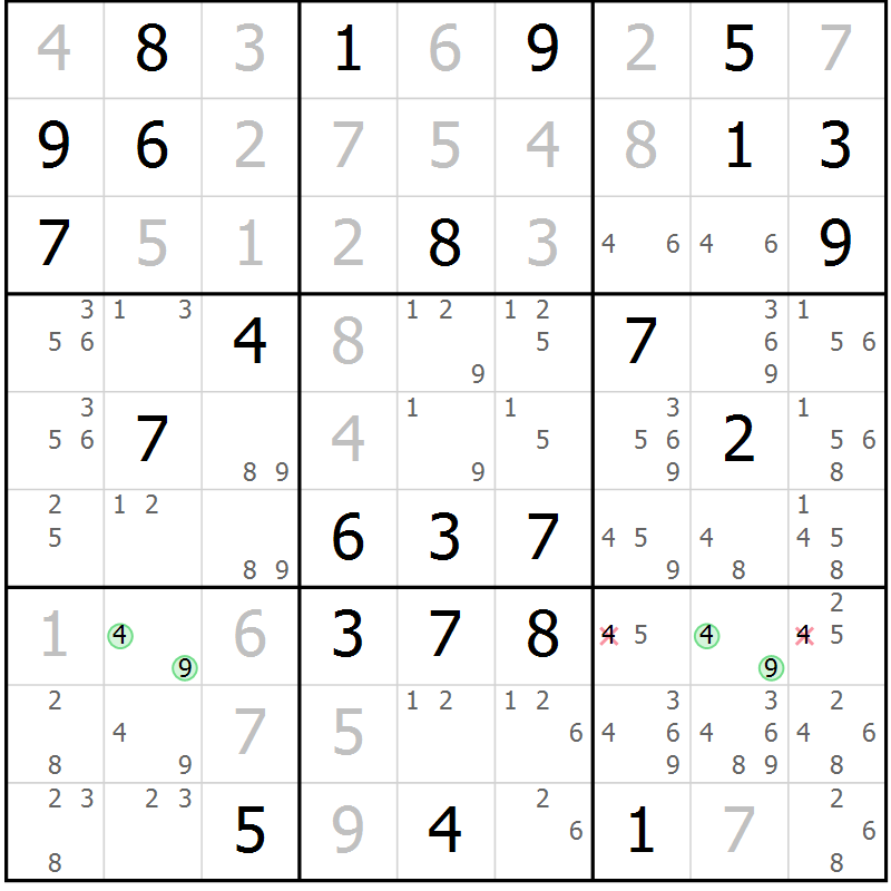 Position des candidats pour la solution de la Gr 78 page 81 du magazine de sudoku Suprême n° 034