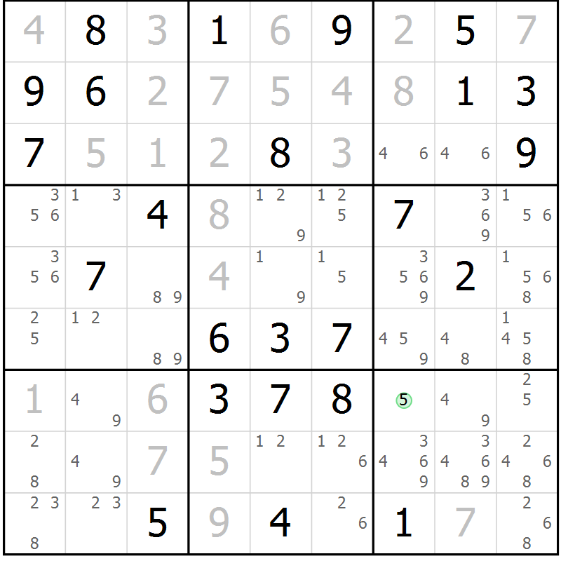 Position des candidats pour la solution de la Gr 78 page 81 du magazine de sudoku Suprême n° 034