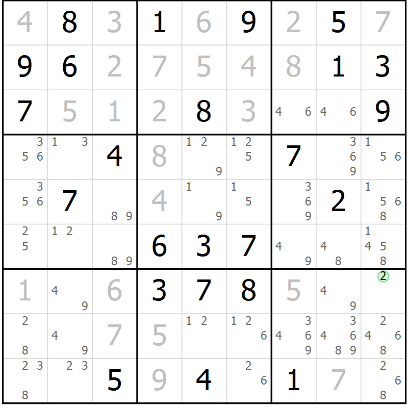Position des candidats pour la solution de la Gr 78 page 81 du magazine de sudoku Suprême n° 034
