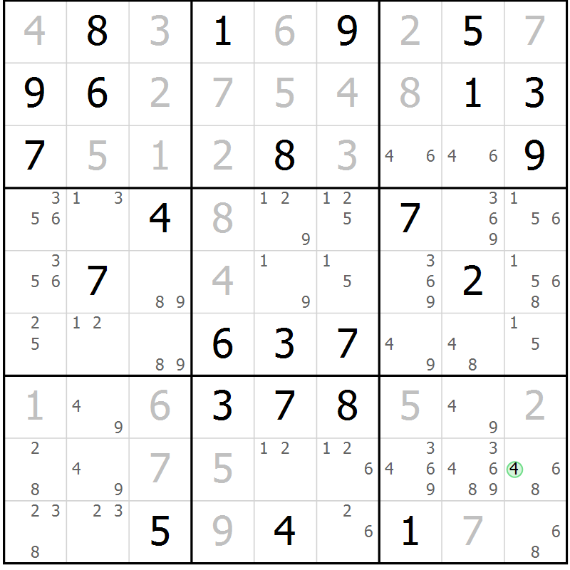 Position des candidats pour la solution de la Gr 78 page 81 du magazine de sudoku Suprême n° 034