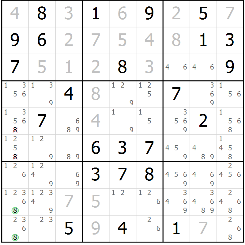 Position des candidats pour la solution de la Gr 78 page 81 du magazine de sudoku Suprême n° 034
