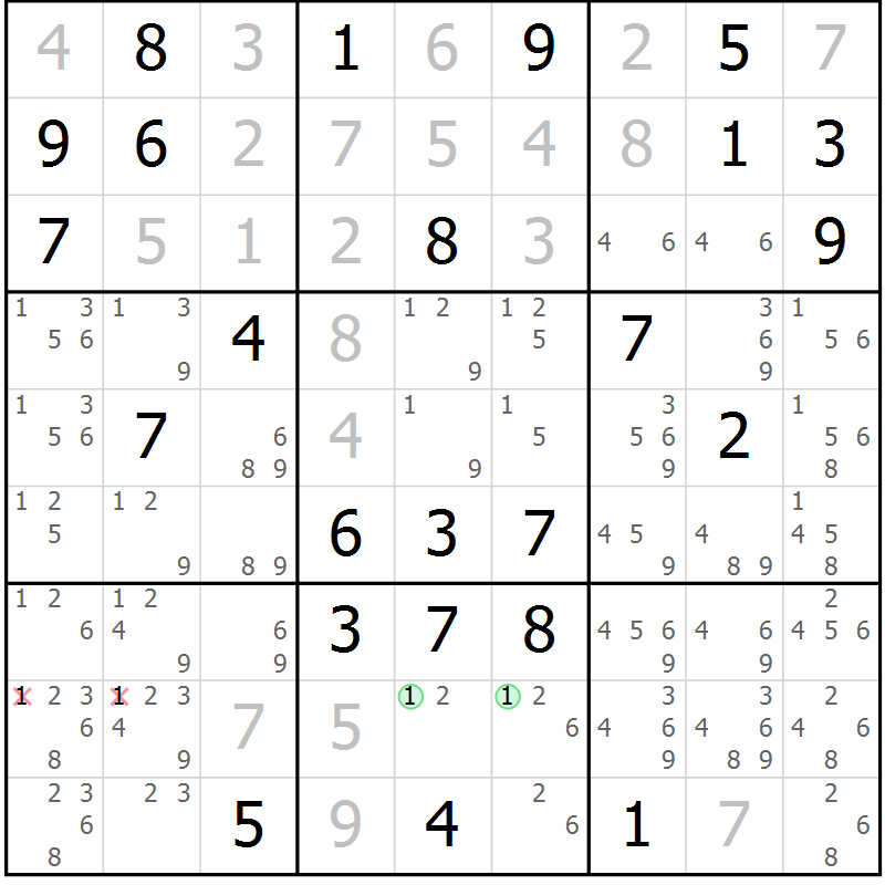 Position des candidats pour la solution de la Gr 78 page 81 du magazine de sudoku Suprême n° 034