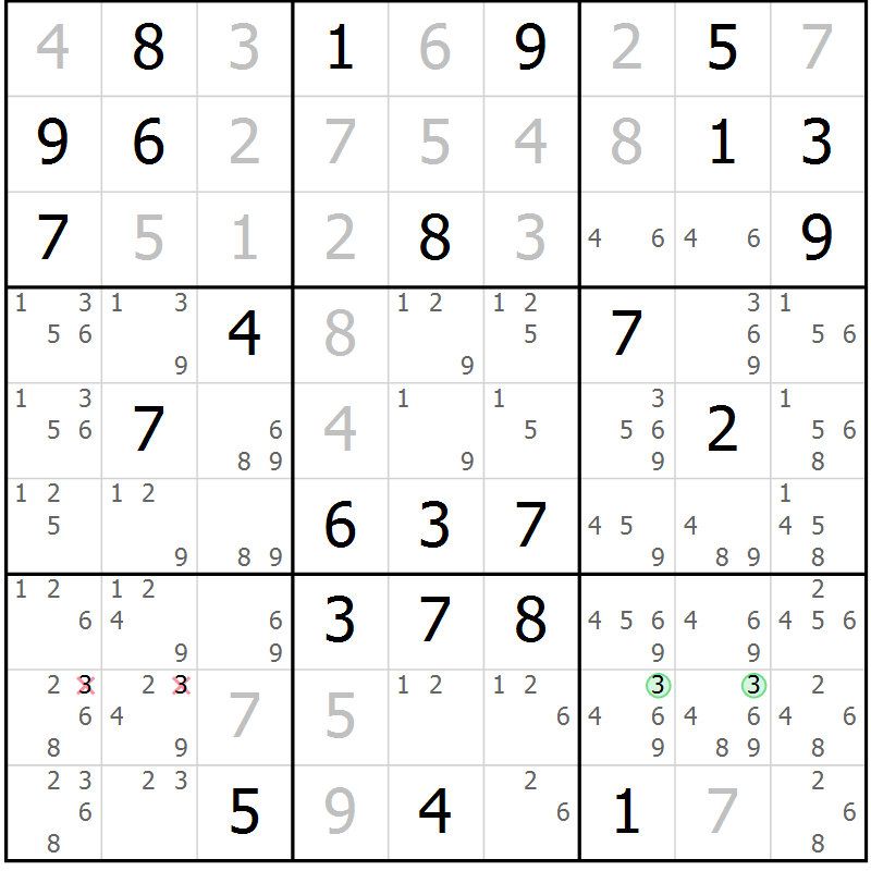 Position des candidats pour la solution de la Gr 78 page 81 du magazine de sudoku Suprême n° 034