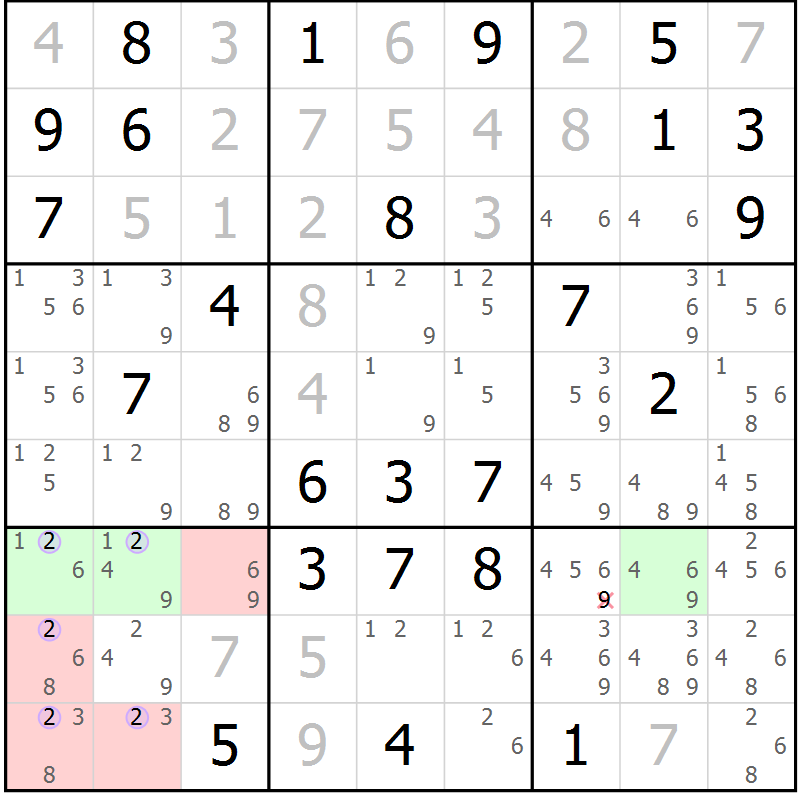 Position des candidats pour la solution de la Gr 78 page 81 du magazine de sudoku Suprême n° 034