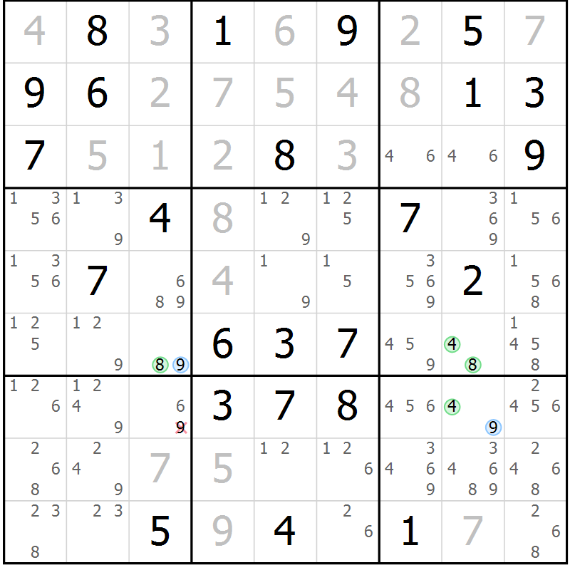 Position des candidats pour la solution de la Gr 78 page 81 du magazine de sudoku Suprême n° 034