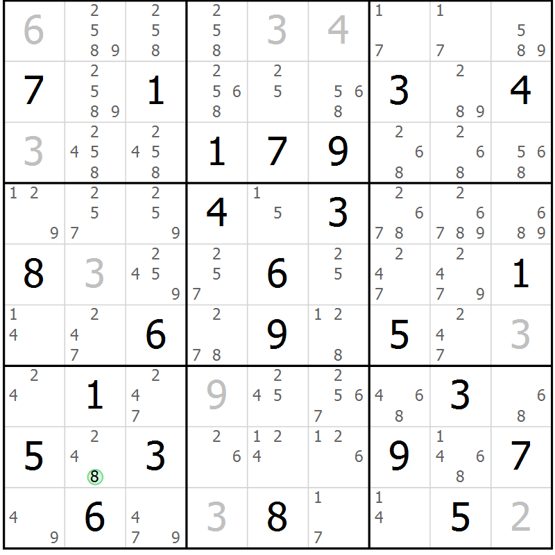 Position des candidats pour la solution de la Gr 79 page 82 du magazine de sudoku Suprême n° 034