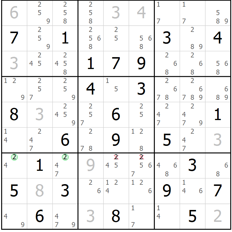 Position des candidats pour la solution de la Gr 79 page 82 du magazine de sudoku Suprême n° 034