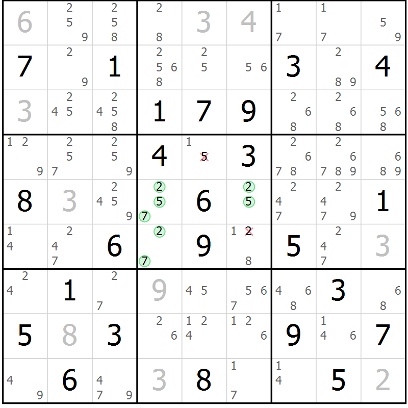 Position des candidats pour la solution de la Gr 79 page 82 du magazine de sudoku Suprême n° 034
