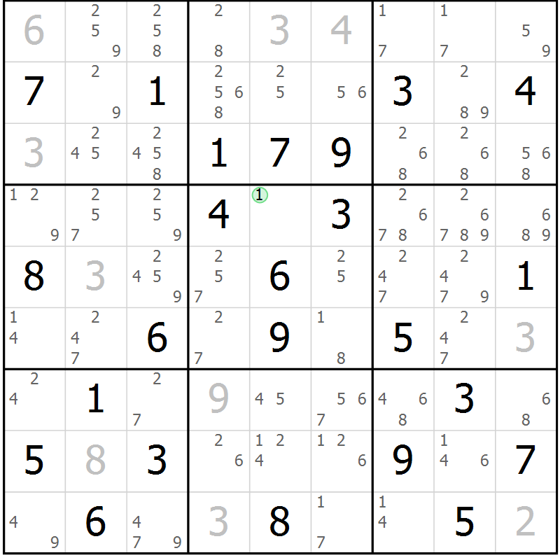 Position des candidats pour la solution de la Gr 79 page 82 du magazine de sudoku Suprême n° 034
