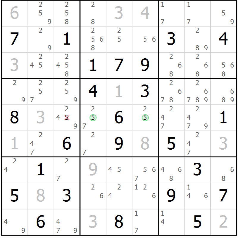 Position des candidats pour la solution de la Gr 79 page 82 du magazine de sudoku Suprême n° 034
